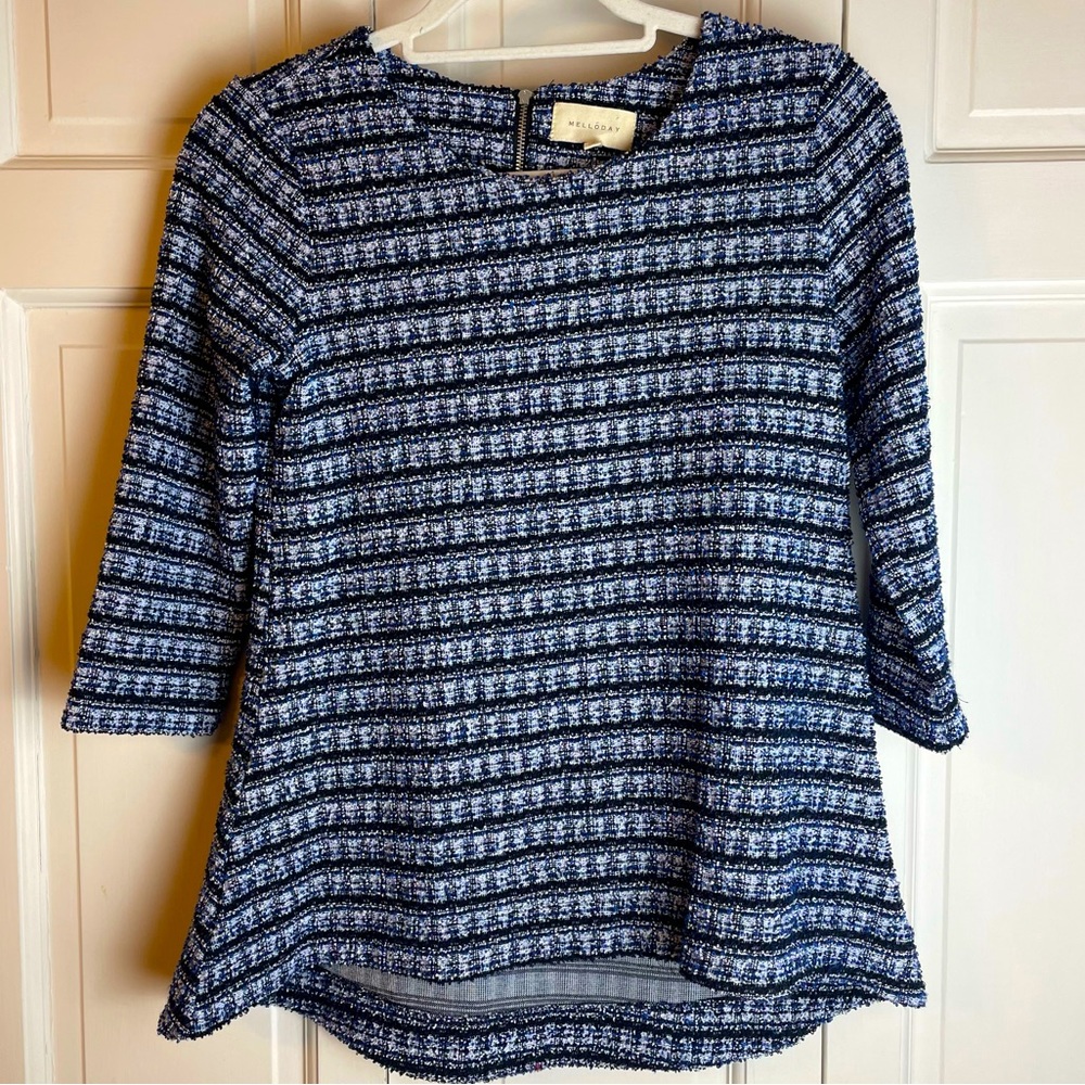 Mellóday 3/4 Sleeve Hi-Low Sweater Blue Hues with Zipper Accent Women’s Size XS